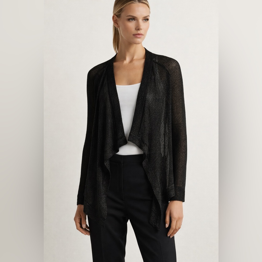 Vince Black Sheer Metallic Knit Open Front Cardigan | Size M